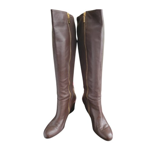 MK Leather Knee High Boots with Wedged Heel - Picture 1 of 7
